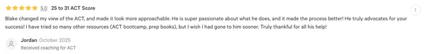 Jordan&rsquo;s 5-star coaching review: 25 to 31 ACT score