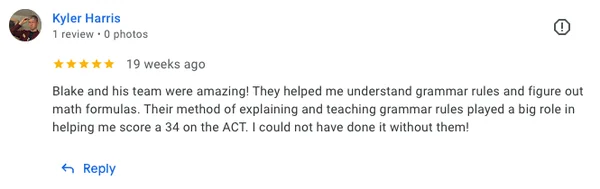 Kyler Harris&rsquo;s 5-star Google review for Ivy Tutoring