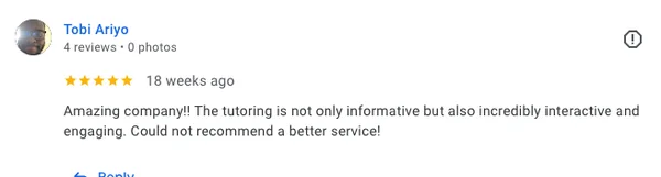 Tobi Ariyo&rsquo;s 5-star Google review for Ivy Tutoring