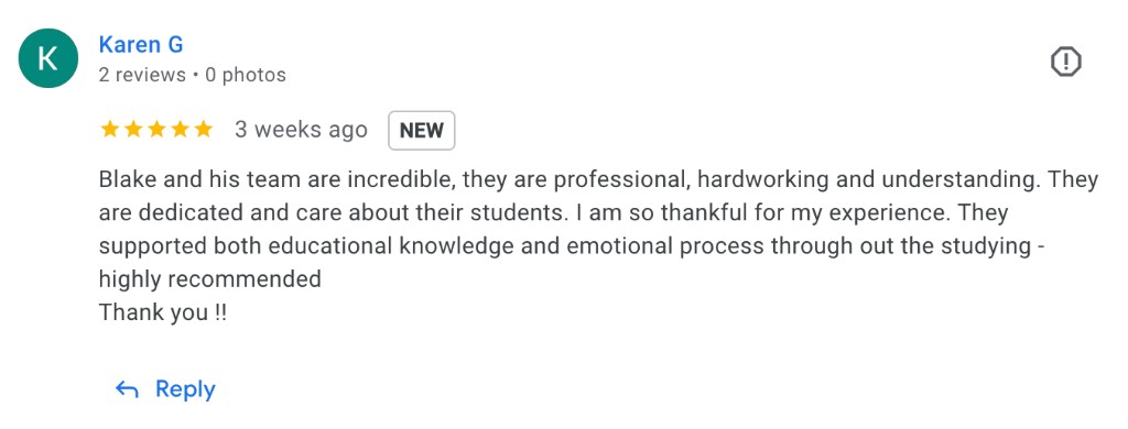 Karen G.&rsquo;s Google review for Ivy Tutoring